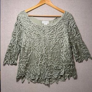 Soulmates Delicate Silk Crochet Top Sage Green 1X